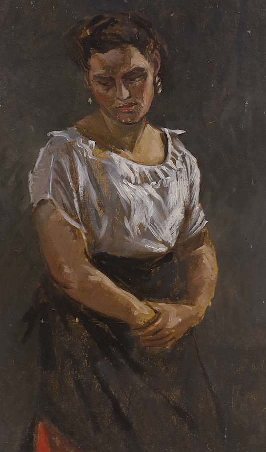 Michael Lawrence Cadman (1920-2010), oil on board, Portrait of an Italian woman, 50 x 30cm